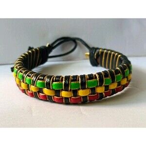 Leather Jamaica Bracelet Brown Woven Adjustable Unisex
